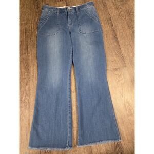 Democracy Jeans Blue Ab Technology Stretch Straight Leg Raw Hem Size 8 Cropped